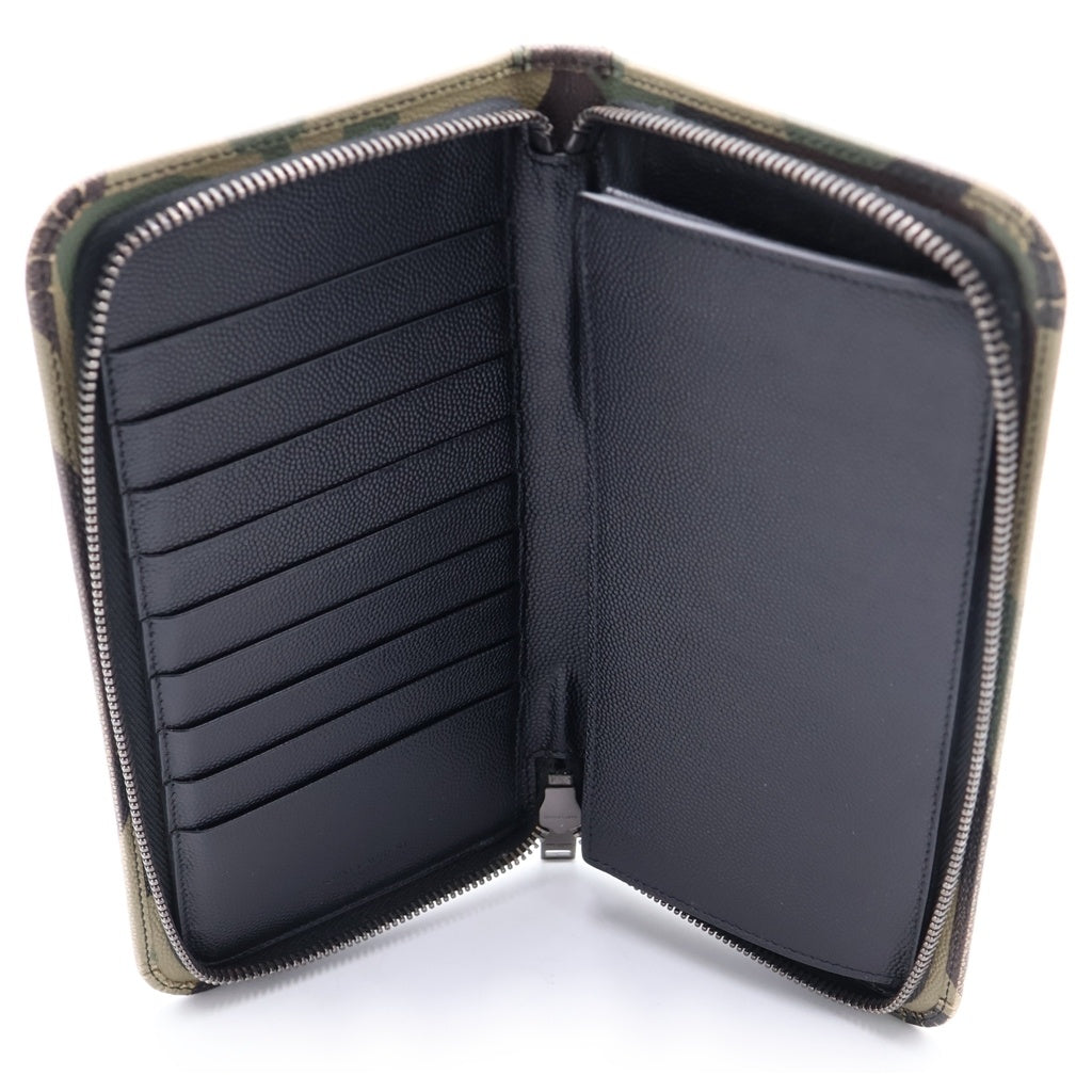 SAINT LAURENT PARIS(サンローランパリ) カモ柄 ラウンドジップ ウォレット 長財布 カーキ