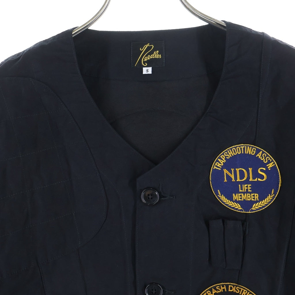 Needles(ニードルス) 26SS Shooting Jacket Waxed Cloth ワックス加工 マルチワッペン ノーカラー シューティングジャケット ブラック SX138