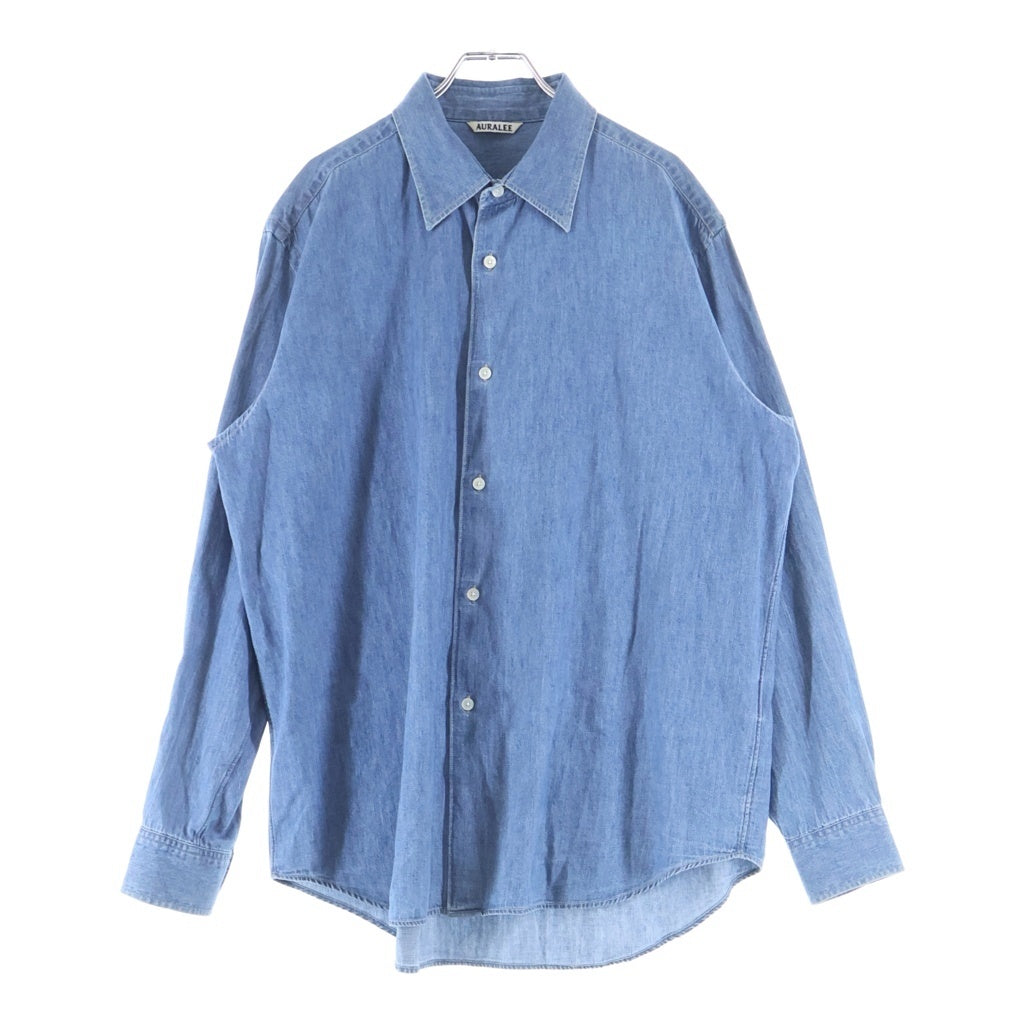 AURALEE(オーラリー) 24SS EDIFICE別注 SELVEDGE LIGHT DENIM SHIRTS デニム ロングスリーブ 長袖 シャツ インディゴ A24SS03GS