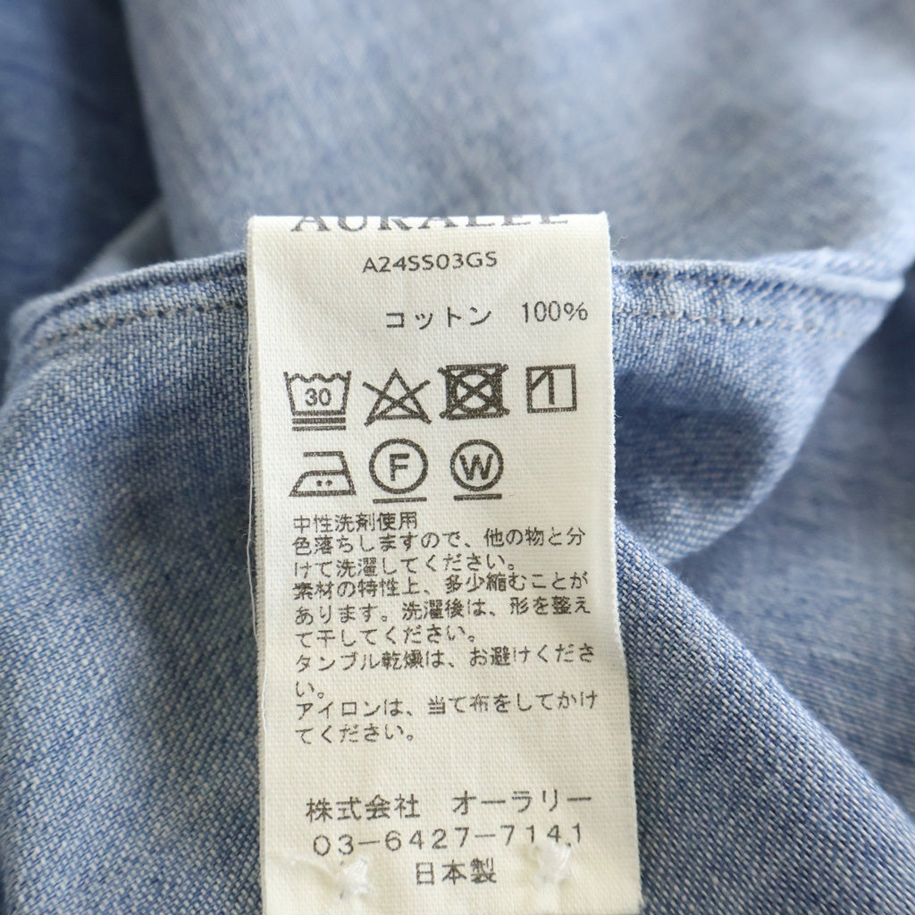 AURALEE(オーラリー) 24SS EDIFICE別注 SELVEDGE LIGHT DENIM SHIRTS デニム ロングスリーブ 長袖 シャツ インディゴ A24SS03GS