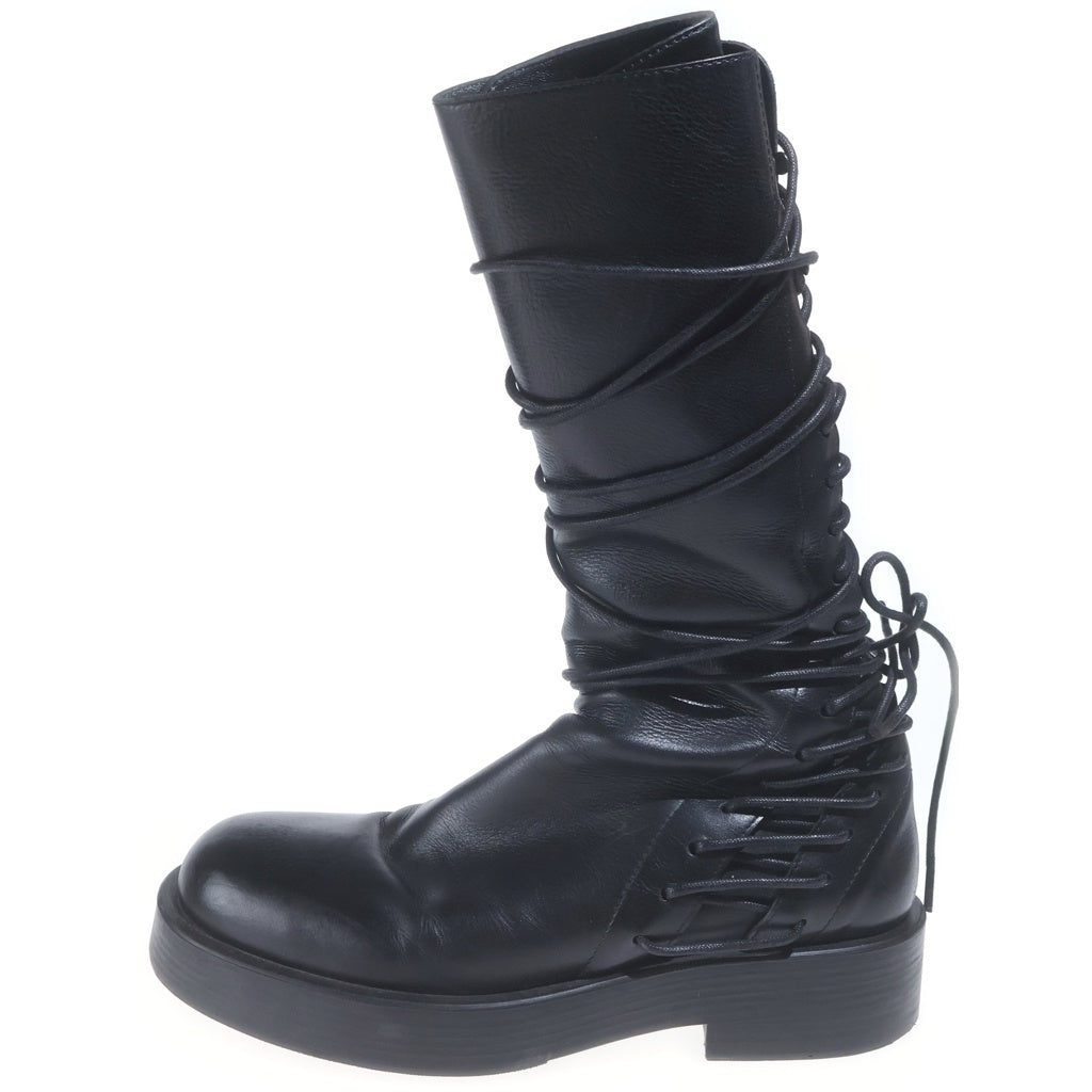 ANN DEMEULEMEESTER(アンドゥムルメステール) Mick Boots ミック バックレース サイドジップ ロングブーツ ブラック