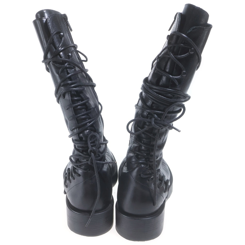 ANN DEMEULEMEESTER(アンドゥムルメステール) Mick Boots ミック バックレース サイドジップ ロングブーツ ブラック