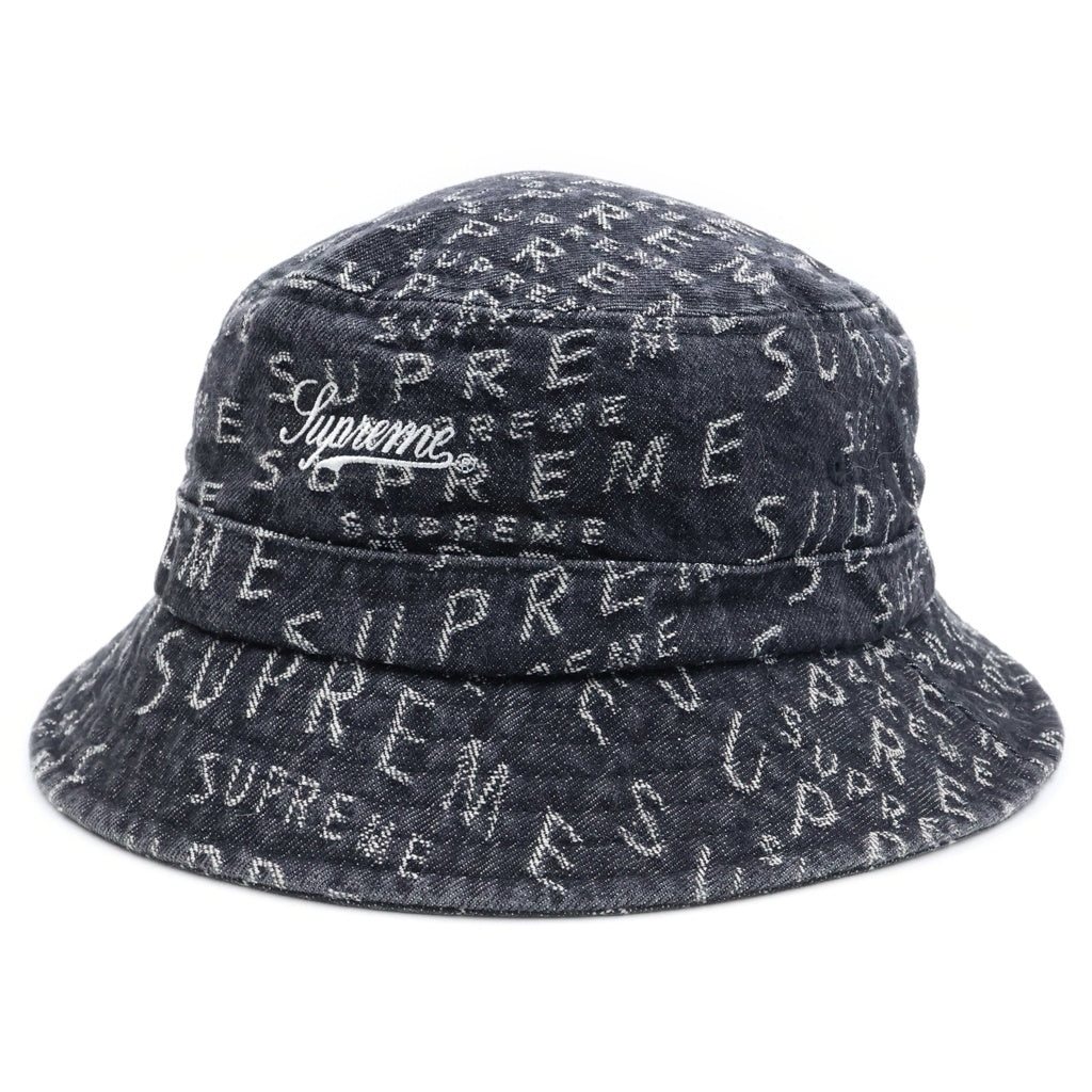 SUPREME(シュプリーム) 21SS Warp Jacquard Logos Denim Crusher ロゴ刺繍 デニム バケットハット ブラック