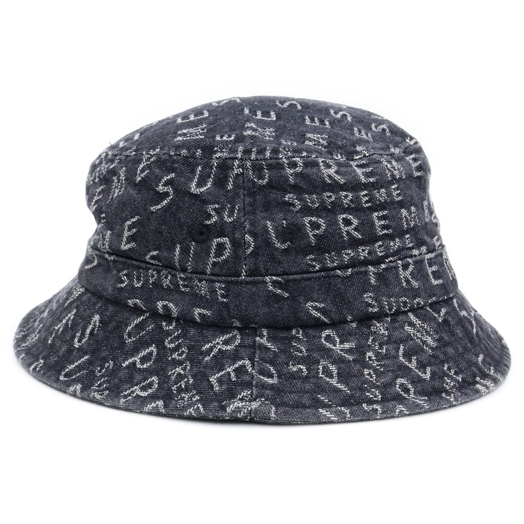 SUPREME(シュプリーム) 21SS Warp Jacquard Logos Denim Crusher ロゴ刺繍 デニム バケットハット ブラック