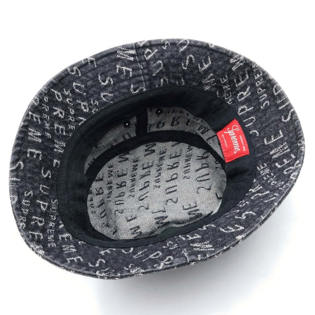SUPREME(シュプリーム) 21SS Warp Jacquard Logos Denim Crusher ロゴ刺繍 デニム バケットハット ブラック