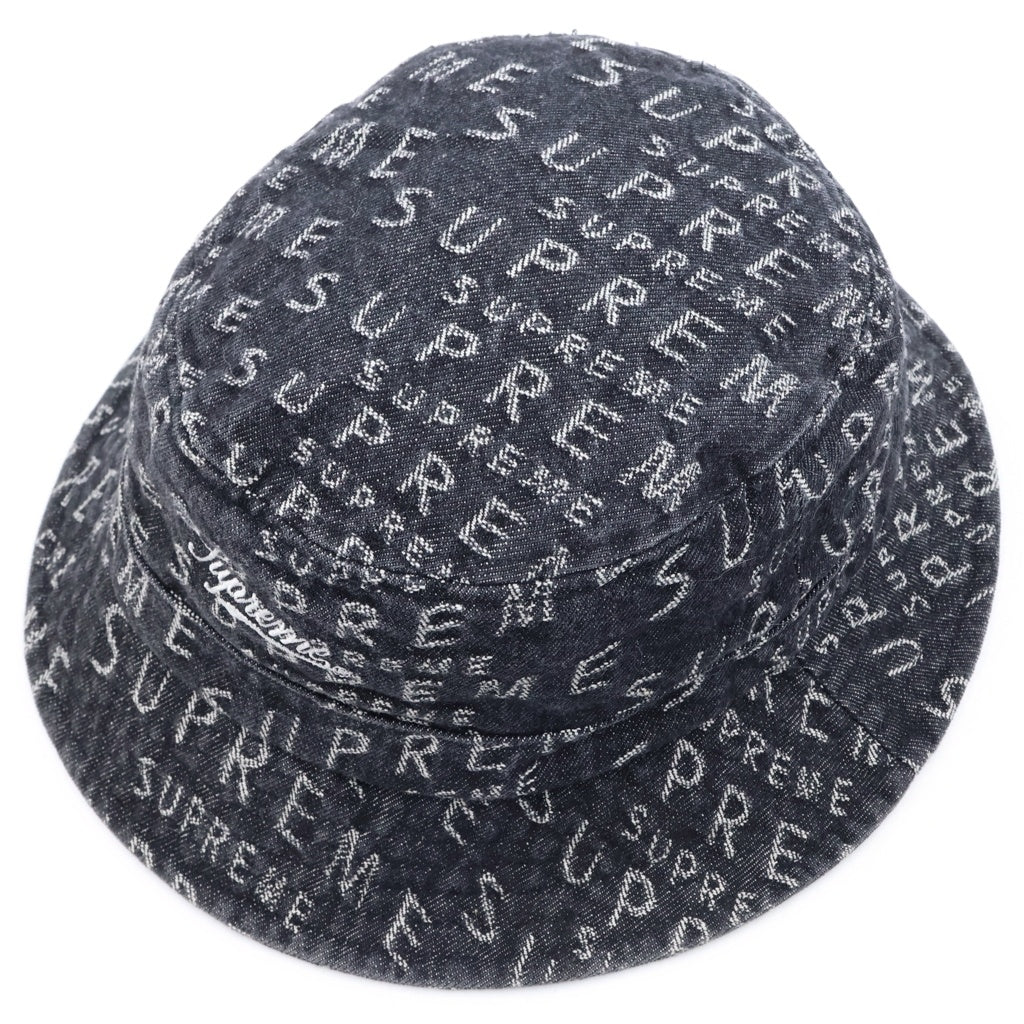 SUPREME(シュプリーム) 21SS Warp Jacquard Logos Denim Crusher ロゴ刺繍 デニム バケットハット ブラック