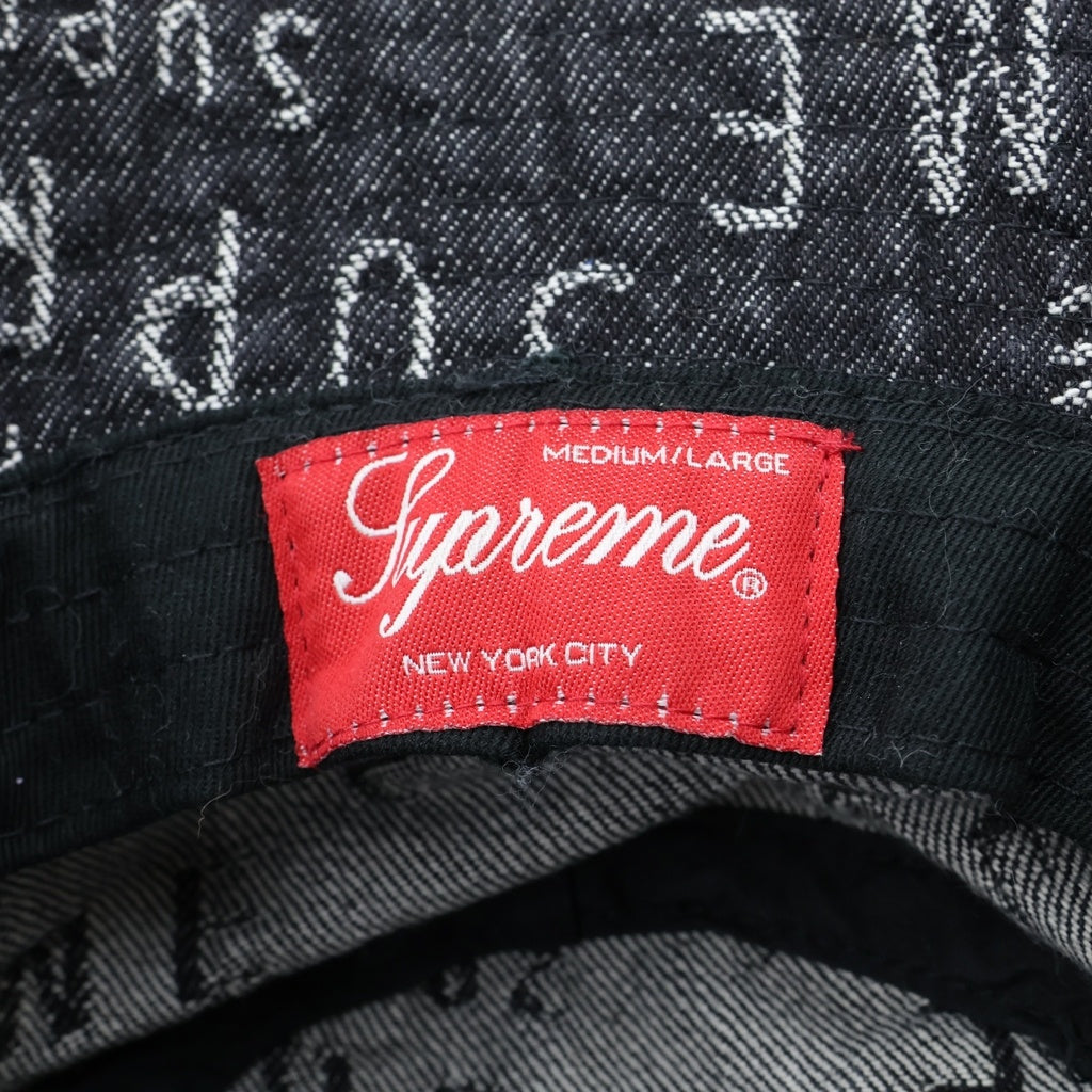 SUPREME(シュプリーム) 21SS Warp Jacquard Logos Denim Crusher ロゴ刺繍 デニム バケットハット ブラック