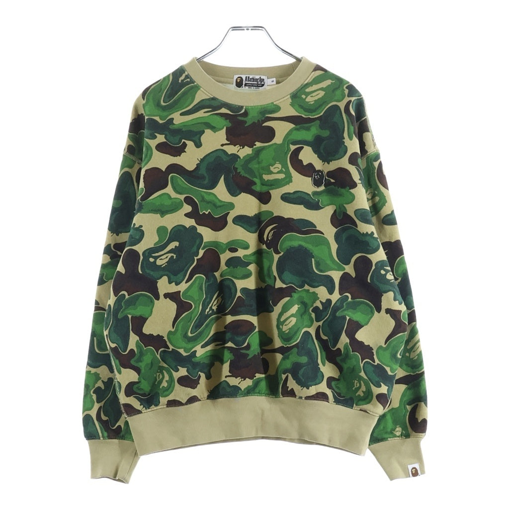 A BATHING APE(アベイシングエイプ) Art Camo Metal One Point Crewneck アートカモ柄 メタルワンポイント クルーネックスウェットシャツ トレーナー カーキ レディース 001SWJ8010541