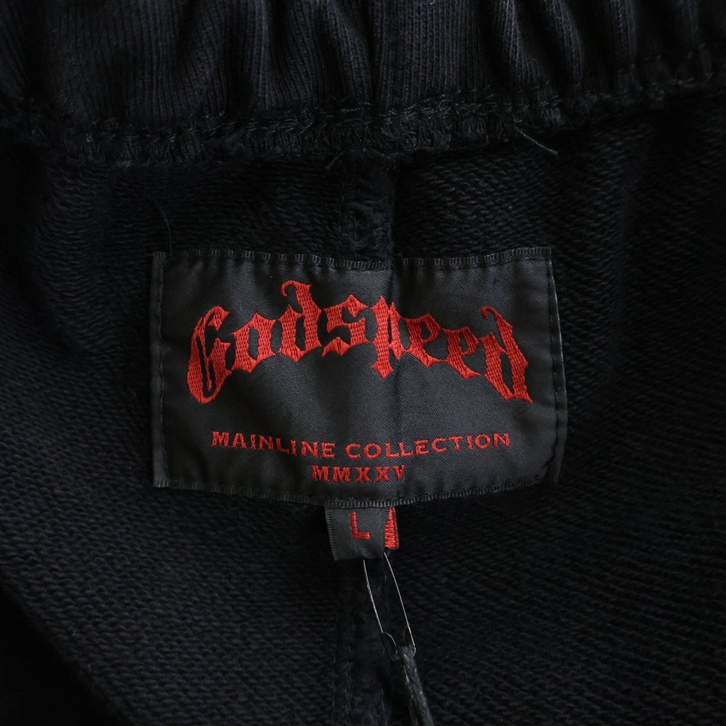 NO BRAND(ノーブランド) God Speed ゴッドスピード OG Logo 3QTR Shorts ウォッシュ加工 スウェットハーフパンツ ブラック