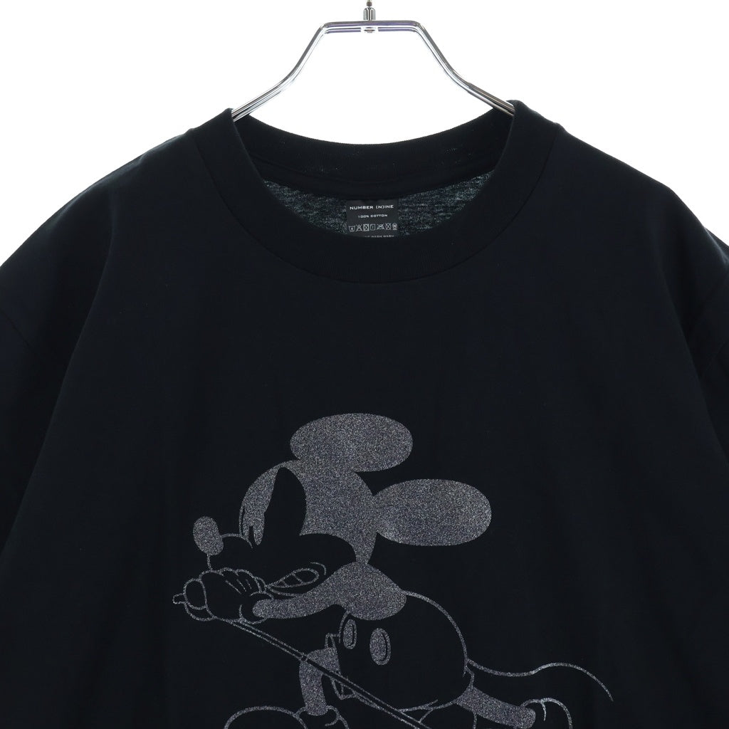 NUMBER (N)INE(ナンバーナイン) MICKEY MOUSE NN GLITTER PRINTED T-SHIRT ラメ グリッター プリント半袖Tシャツ カットソー ブラック BA2WDNT009