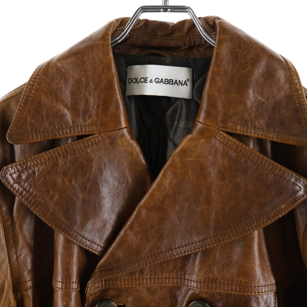 DOLCE & GABBANA(ドルチェアンドガッバーナ) レザー ロング Pコート ブラウン 75141