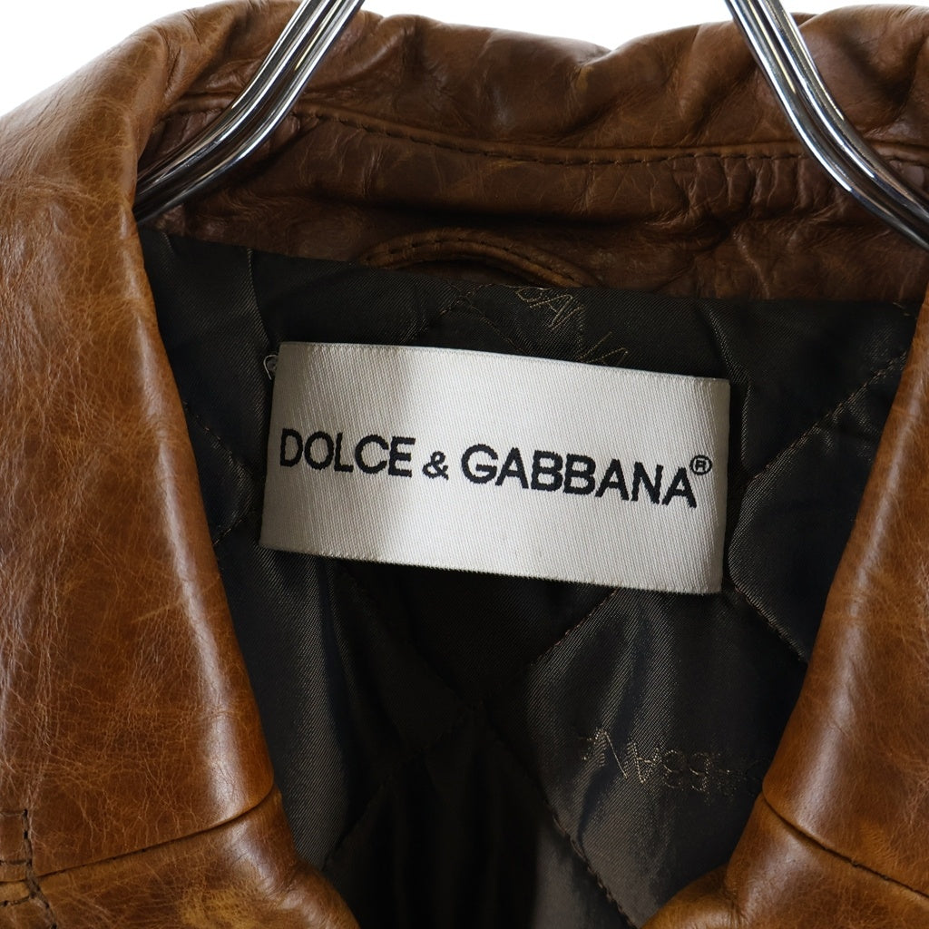 DOLCE & GABBANA(ドルチェアンドガッバーナ) レザー ロング Pコート ブラウン 75141