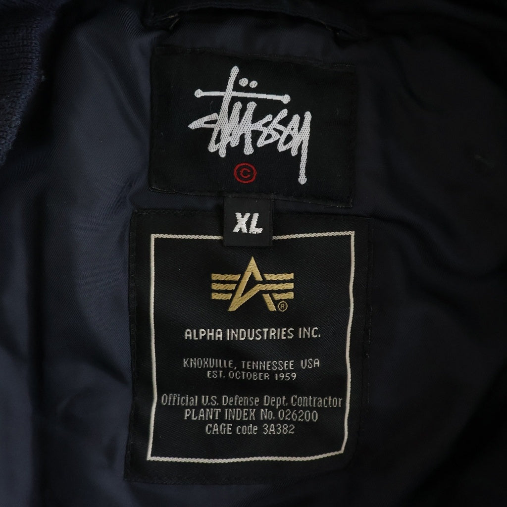 STUSSY(ステューシー) 00S ×ALPHA 25周年記念 MA-1 リブ切り替え ワッペン ミリタリー ジャケット ブラック