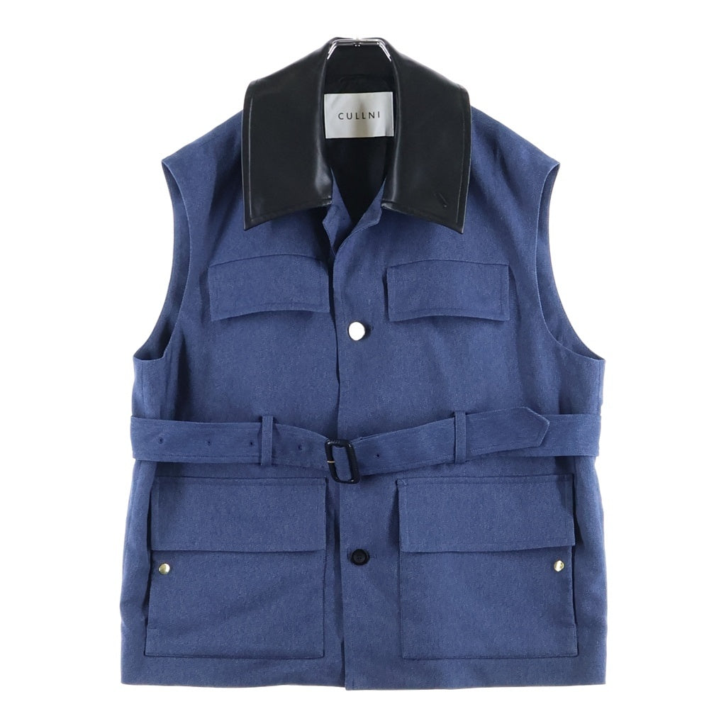 CULLNI(クルニ) 25AW Faux Denim Safari Vest 切り替え ベスト ジャケット ブルー 25-AW-024