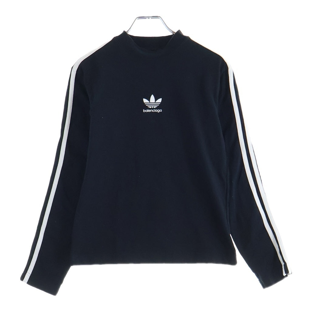 BALENCIAGA(バレンシアガ) ×adida アディダス ロゴプリント サイドスリーライン 長袖Tシャツ ブラック レディース 723792 TNVP2