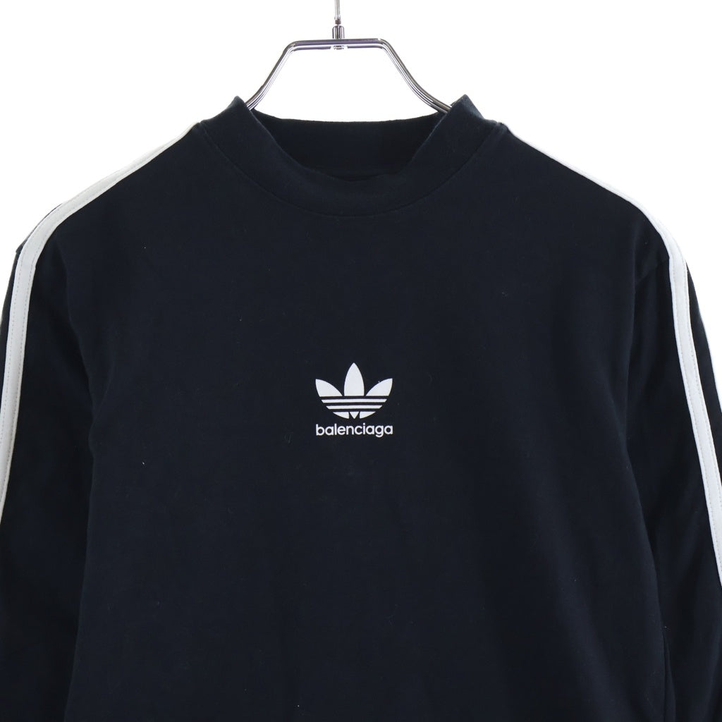 BALENCIAGA(バレンシアガ) ×adida アディダス ロゴプリント サイドスリーライン 長袖Tシャツ ブラック レディース 723792 TNVP2