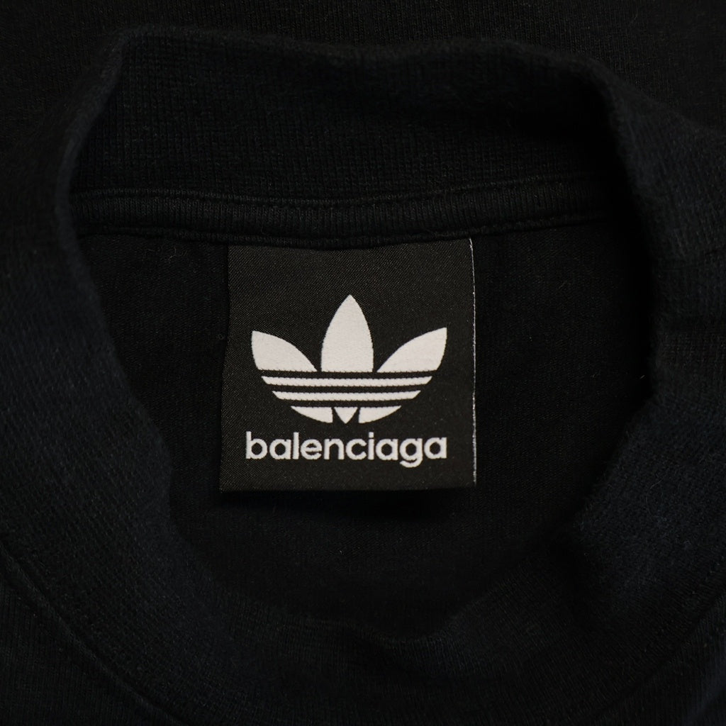 BALENCIAGA(バレンシアガ) ×adida アディダス ロゴプリント サイドスリーライン 長袖Tシャツ ブラック レディース 723792 TNVP2