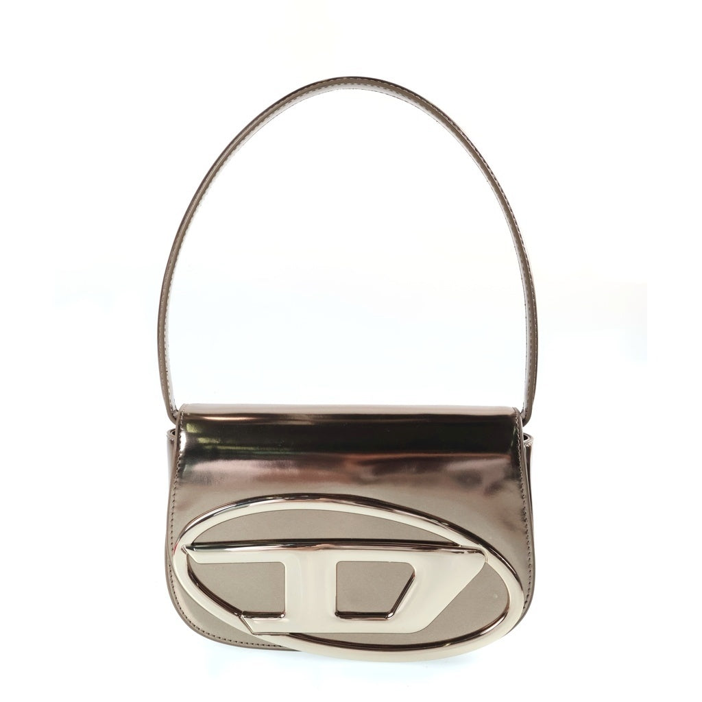 DIESEL(ディーゼル) 1DR ショルダーバッグ 2WAY 肩掛け ショルダー バッグ メタリック ロゴ シルバー X08396 レディース