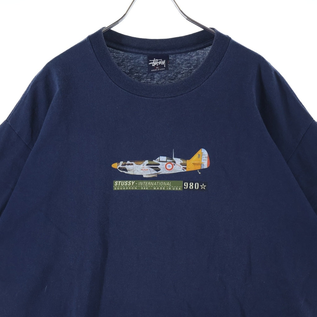 STUSSY(ステューシー) 90S OLD 紺タグ INTERNATIONAL SQUADRON ロゴ プリント 半袖 カットソー Tシャツ ネイビー