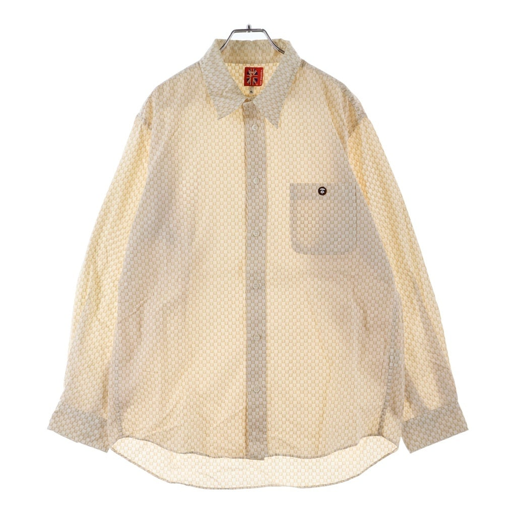 A BATHING APE(アベイシングエイプ) 90S 初期 ロゴワンポイント刺繍 ロゴ総柄 長袖 シャツ ベージュ