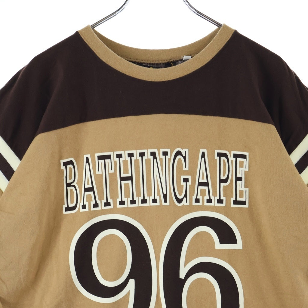 A BATHING APE(アベイシングエイプ) 90S 黒タグ 96 ロゴプリント フットボール シャツ 半袖 Tシャツ カットソー ブラウン