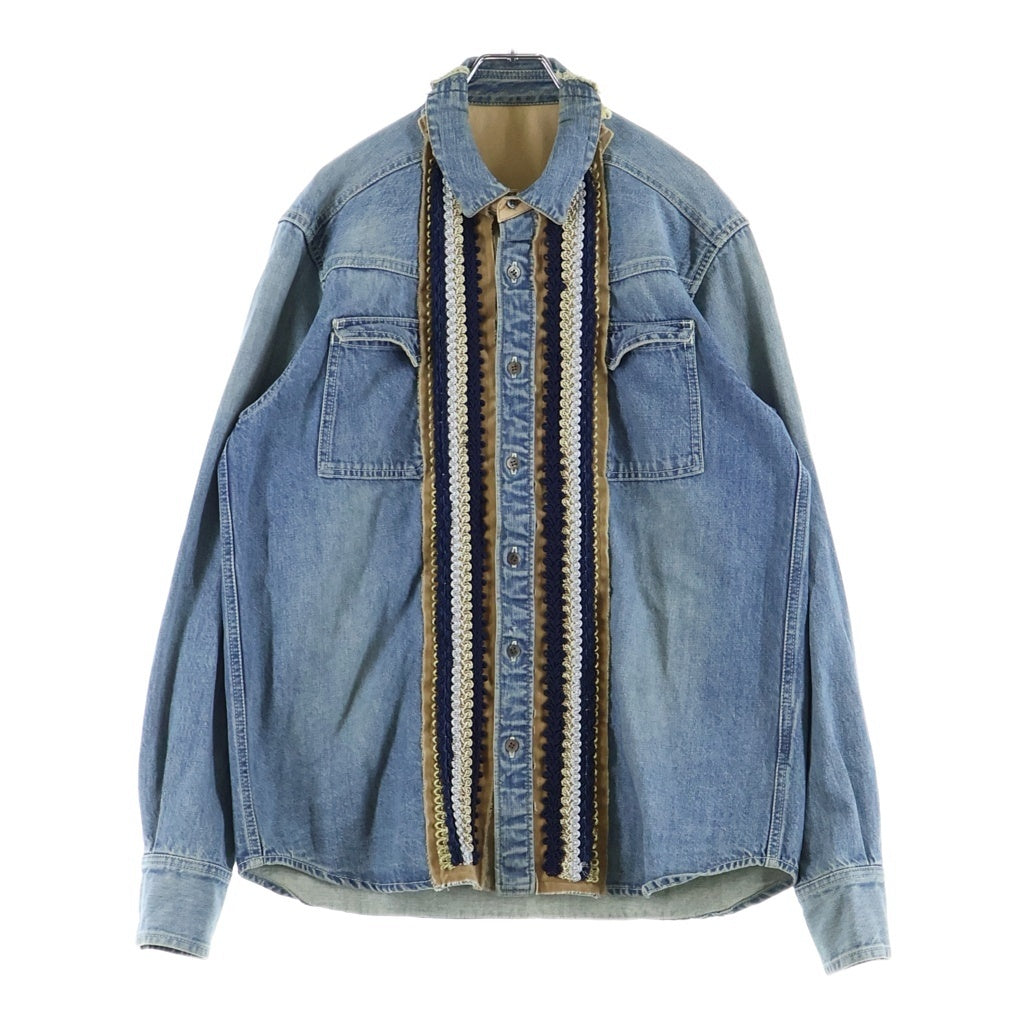 Sacai(サカイ) 17AW Denim Embellished Shirt デザイン デニム 長袖 シャツ インディゴ 17-01405M