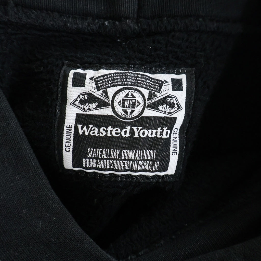 WASTED YOUTH(ウェイステッドユース) ×afterbase アフターベース ロゴ プリント スウェット プルオーバーパーカー ブラック