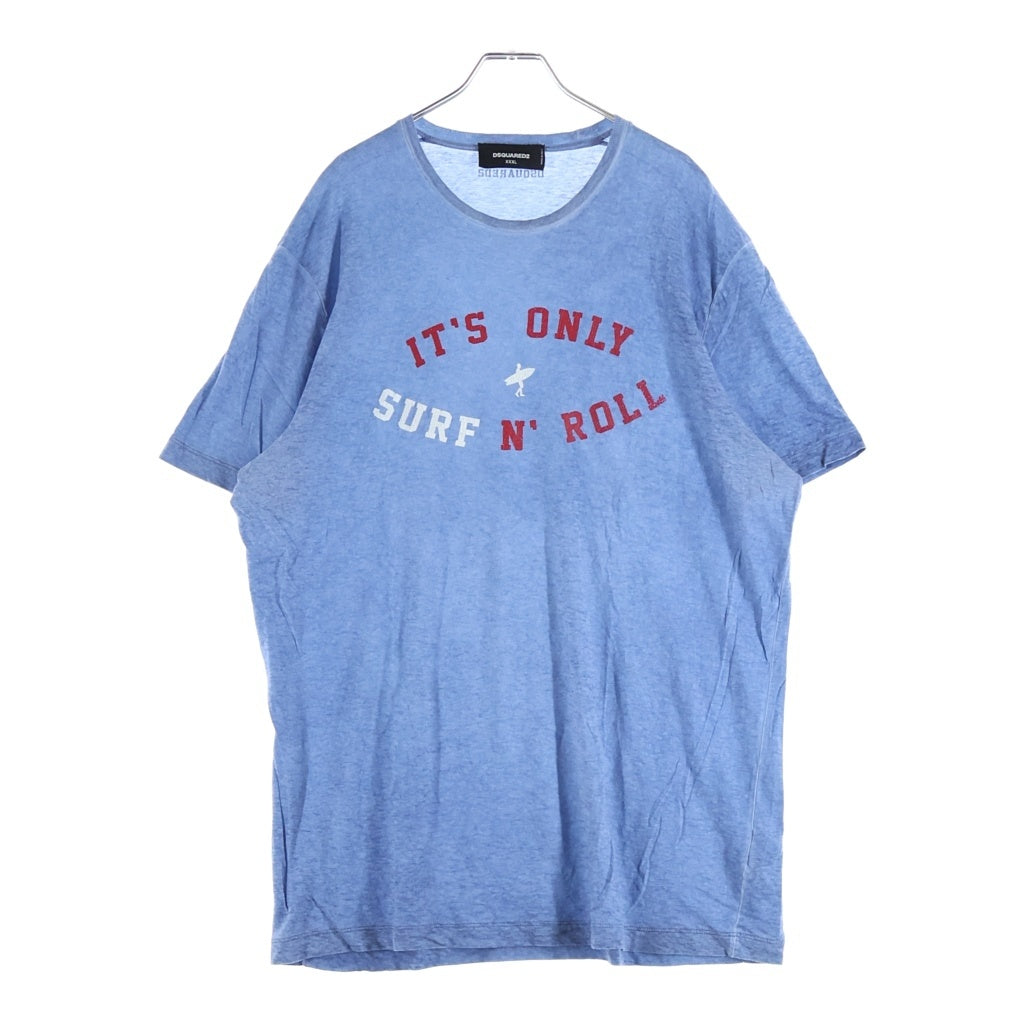 DSQUARED2(ディースクエアード) IT'S ONLY SURF N' ROLL PRINT TEE フロントプリント半袖Tシャツ カットソー ブルー S71GD0328