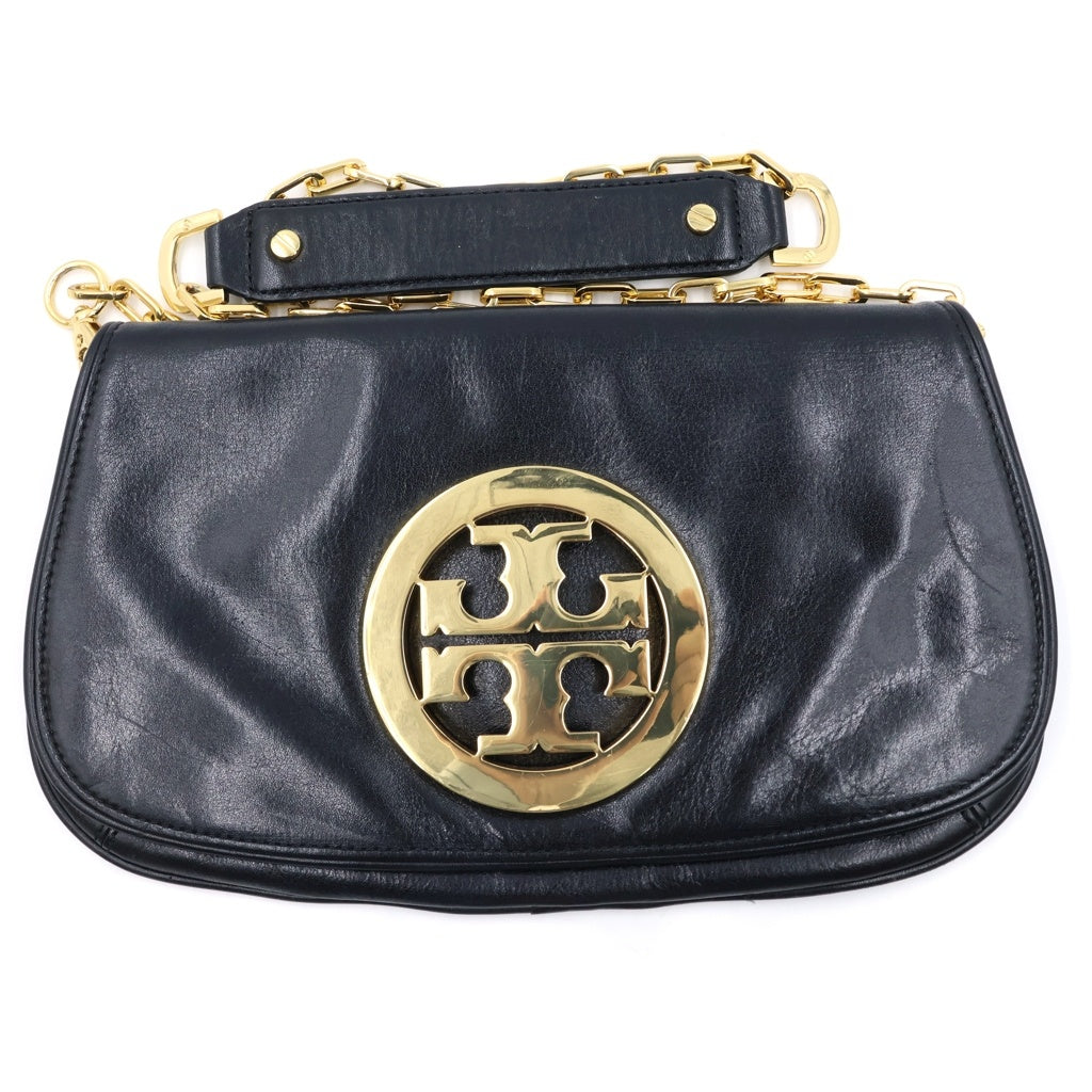 TORY BURCH(トリー バーチ) ロゴ プレート レザー チェーン ショルダー バッグ ブラック レディース