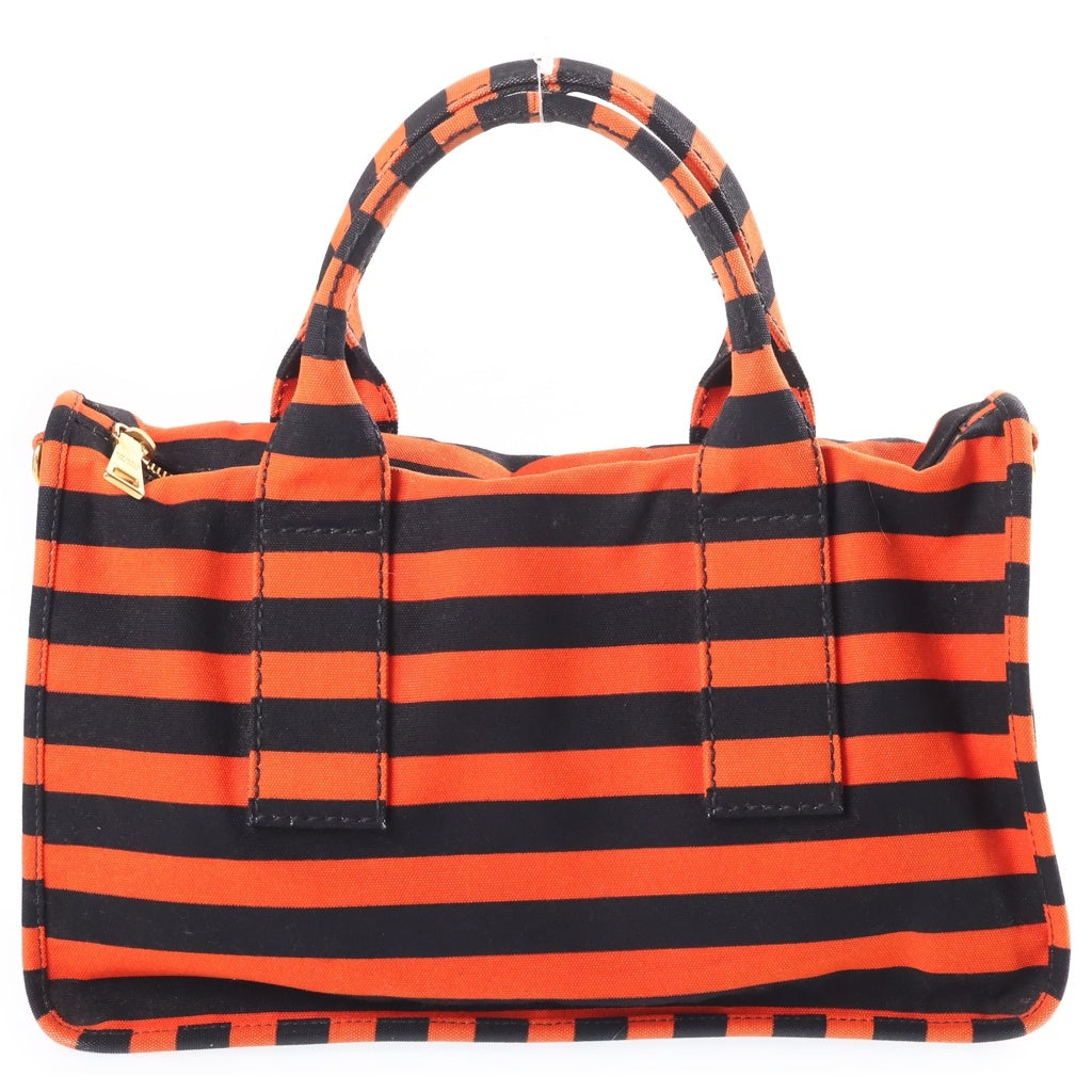 PRADA(プラダ) カナパ キャンパス 2WAY ショルダー トート バッグ オレンジ/ブラック レディース
