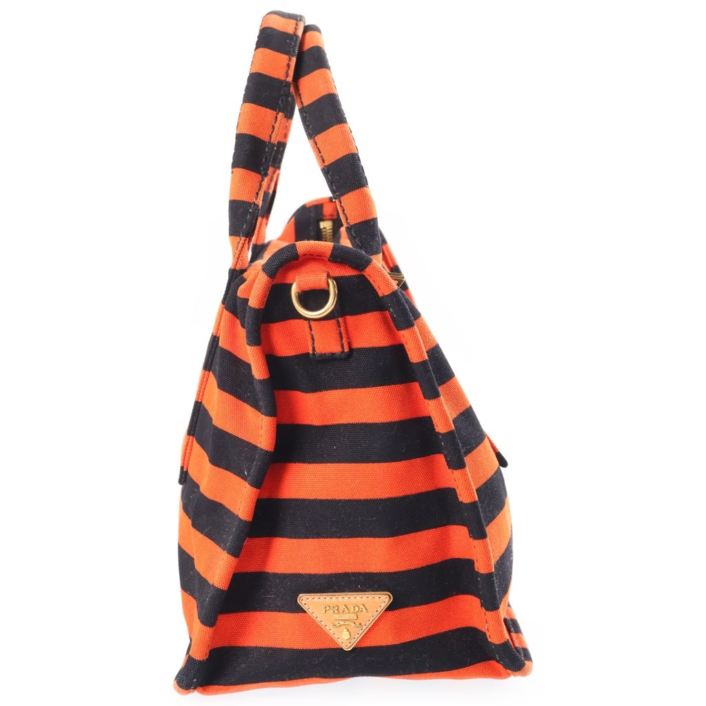 PRADA(プラダ) カナパ キャンパス 2WAY ショルダー トート バッグ オレンジ/ブラック レディース
