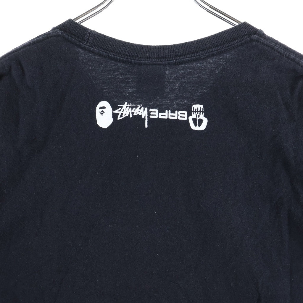 STUSSY(ステューシー) ×A Bathing Ape Sharkman Tee ×アベイジングエイプ シャークマン プリント半袖Tシャツ ブラック