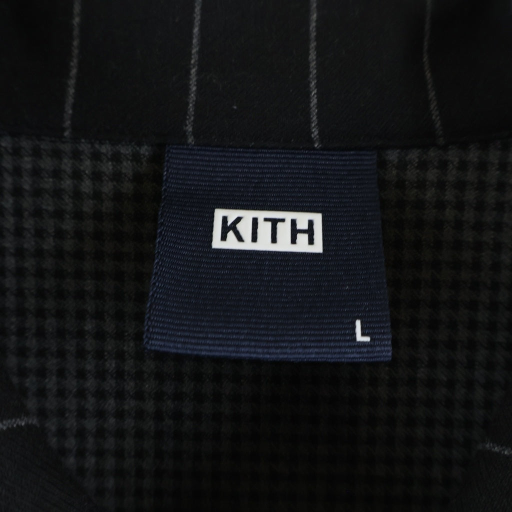KITH(キス) 23SS Pinstripe Woodpoint Shooting Shirt ピンストライプ ウッドポイント シューティング 半袖 シャツ ブラック KHM031018