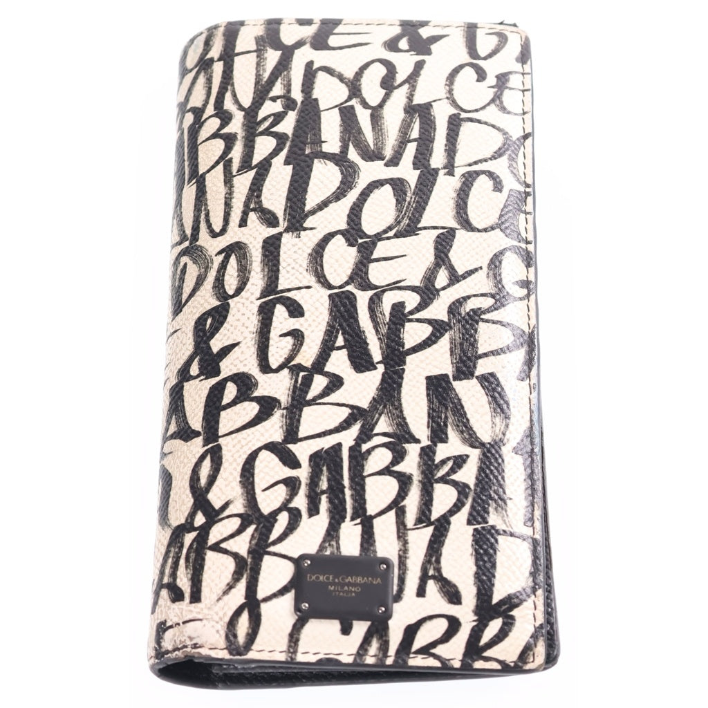 DOLCE & GABBANA(ドルチェアンドガッバーナ) Graffiti Print Dauphine Leather Long Wallet グラフィティ プリント ドーフィン レザー ロング ウォレット 長財布 ブラック/ホワイト BP2573 AZ657 レディース