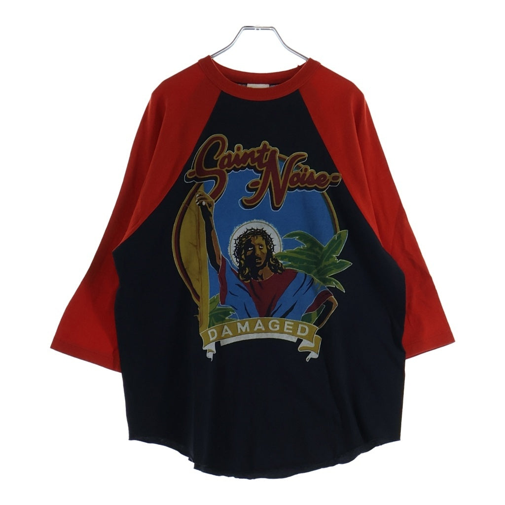 SAINT MICHAEL(セントマイケル) ×LASTMAN SNT NOISE S/S TEE ×ラストマン 両面プリント ラグランスリーブTシャツ カットソー ブラック/レッド SM-HR8-0000-C27