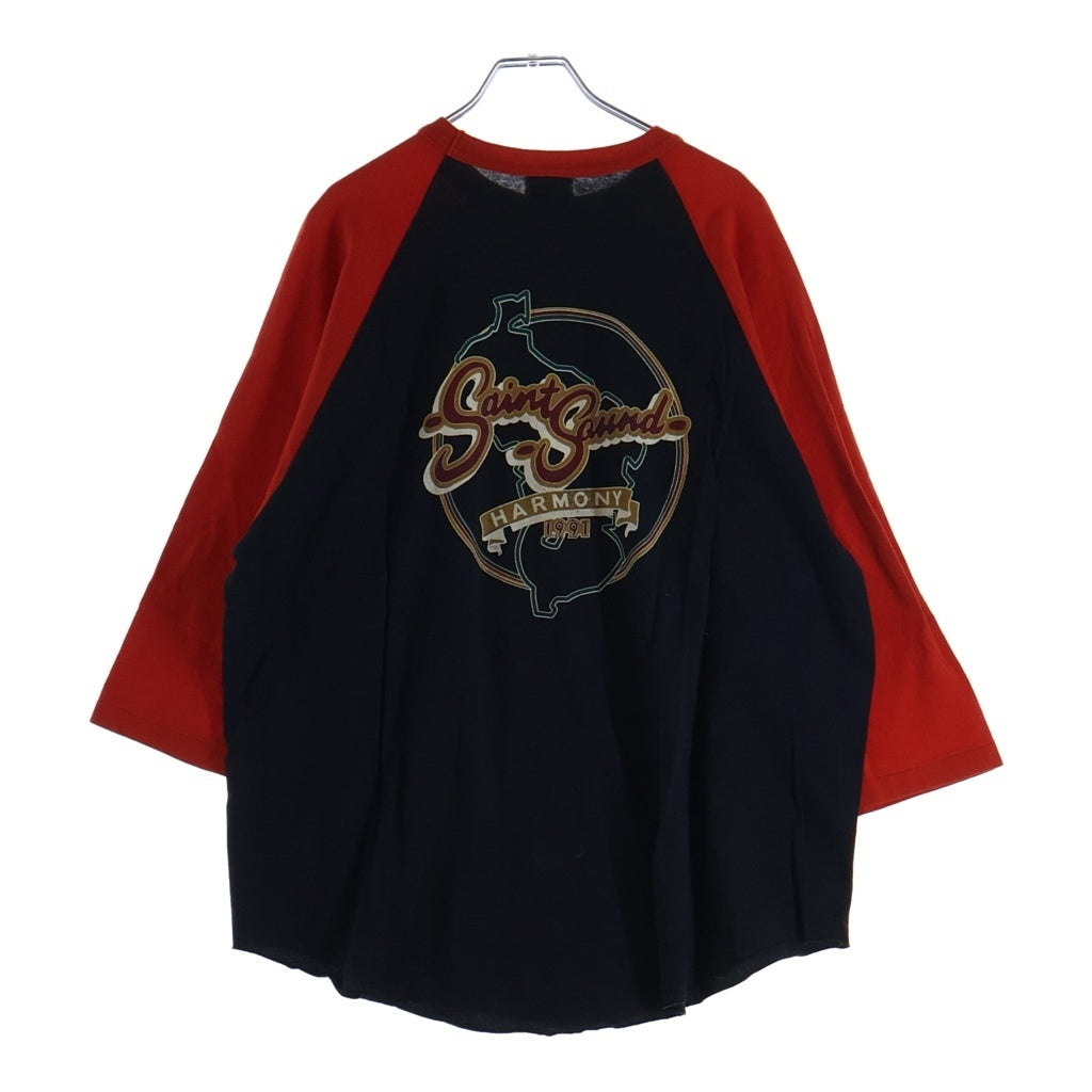 SAINT MICHAEL(セントマイケル) ×LASTMAN SNT NOISE S/S TEE ×ラストマン 両面プリント ラグランスリーブTシャツ カットソー ブラック/レッド SM-HR8-0000-C27