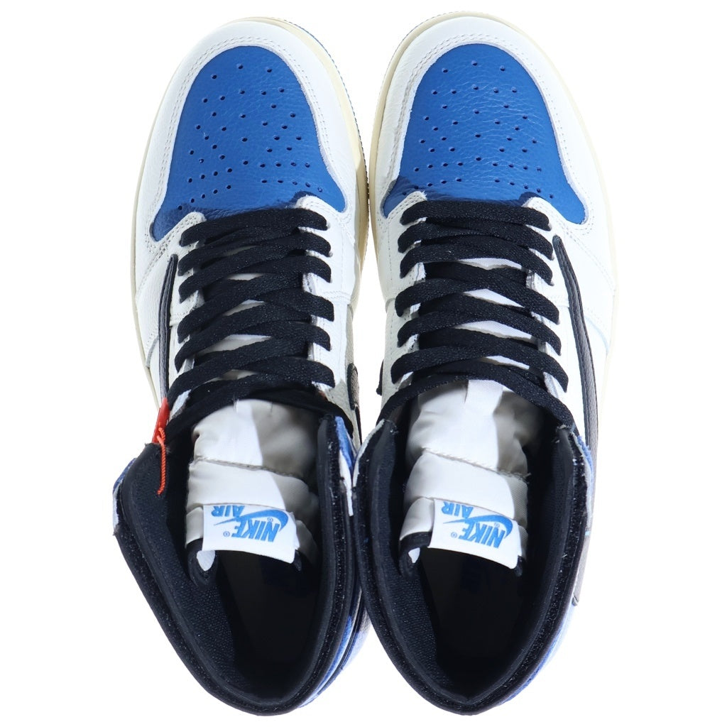 NIKE(ナイキ) ×TRAVIS SCOTT FRAGMENT AIR JORDAN1 RETRO HIGH OG SP トラヴィススコット フラグメント エアジョーダン1 ハイカットスニーカー ホワイト/ブルー US10/28cm DH3227-105