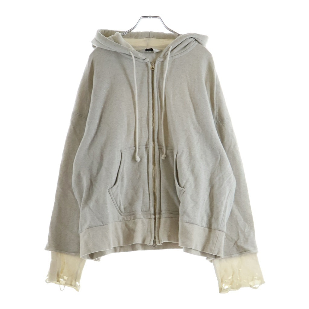 ANCELLM(アンセルム) 23AW ZIP-UP HOODIE ダメージ ラメ 加工 裏地 サーマル ジップアップ フーディー グレー ANC-CT33-GARDEN