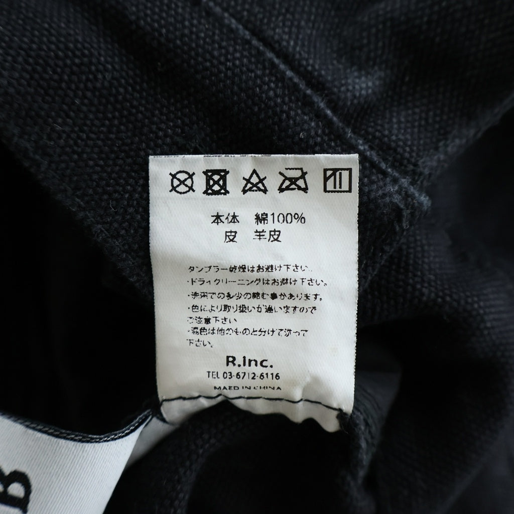 NO BRAND(ノーブランド) LONER フェイク レザー 切り替え ダブルニー ロゴ刺繍 ハーツ パンツ ブラック