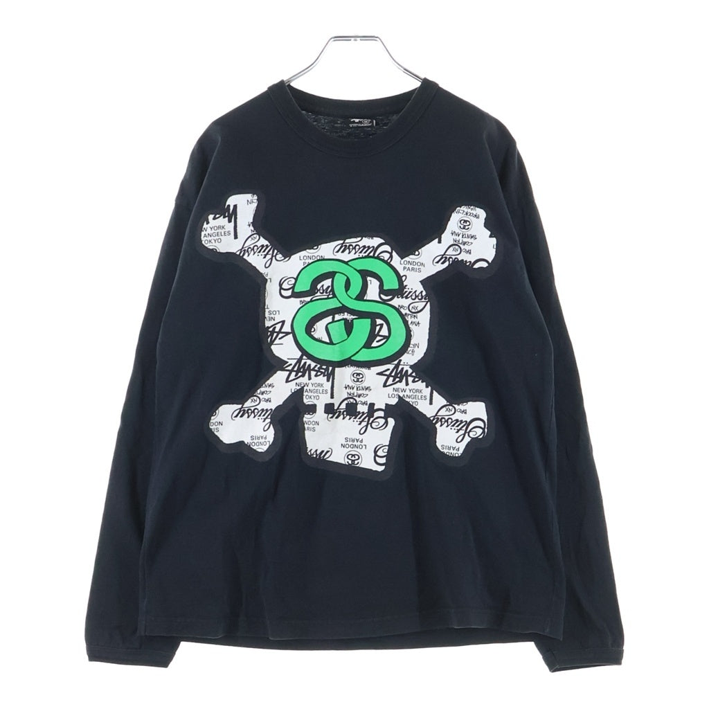 STUSSY(ステューシー) 00s SSリンク スカル プリント長袖Tシャツ カットソー ブラック