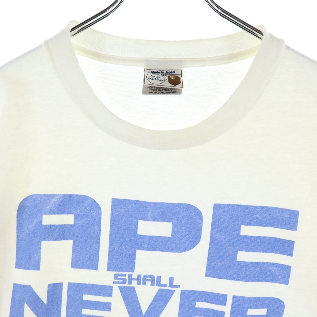 A BATHING APE(アベイシングエイプ) 90S 初期 SHALL NEVER KILL APE ロゴ プリント 半袖 Tシャツ カットソー ホワイト