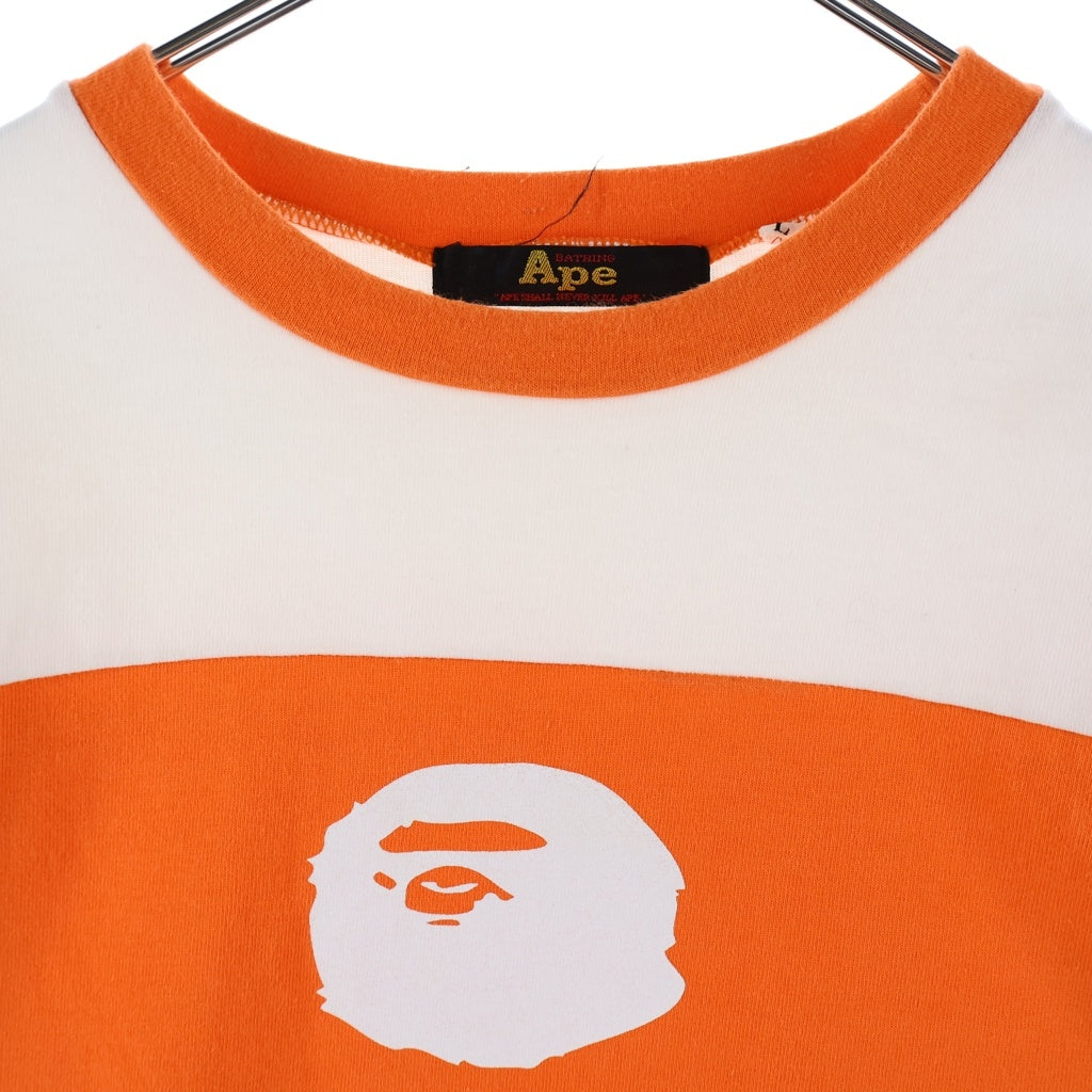 A BATHING APE(アベイシングエイプ) 90S 黒タグ ロゴプリント モトクロス ゲーム ロングスリーブ Tシャツ 長袖 カットソー オレンジ/ホワイト