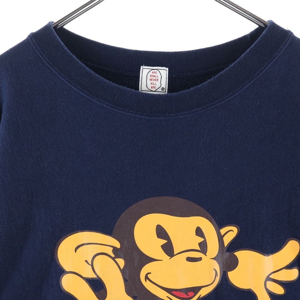 A BATHING APE(アベイシングエイプ) 90S BAPE HEAD TOUR NIGO ジャンピング フロント ロゴ プリント スウェット シャツ ネイビー