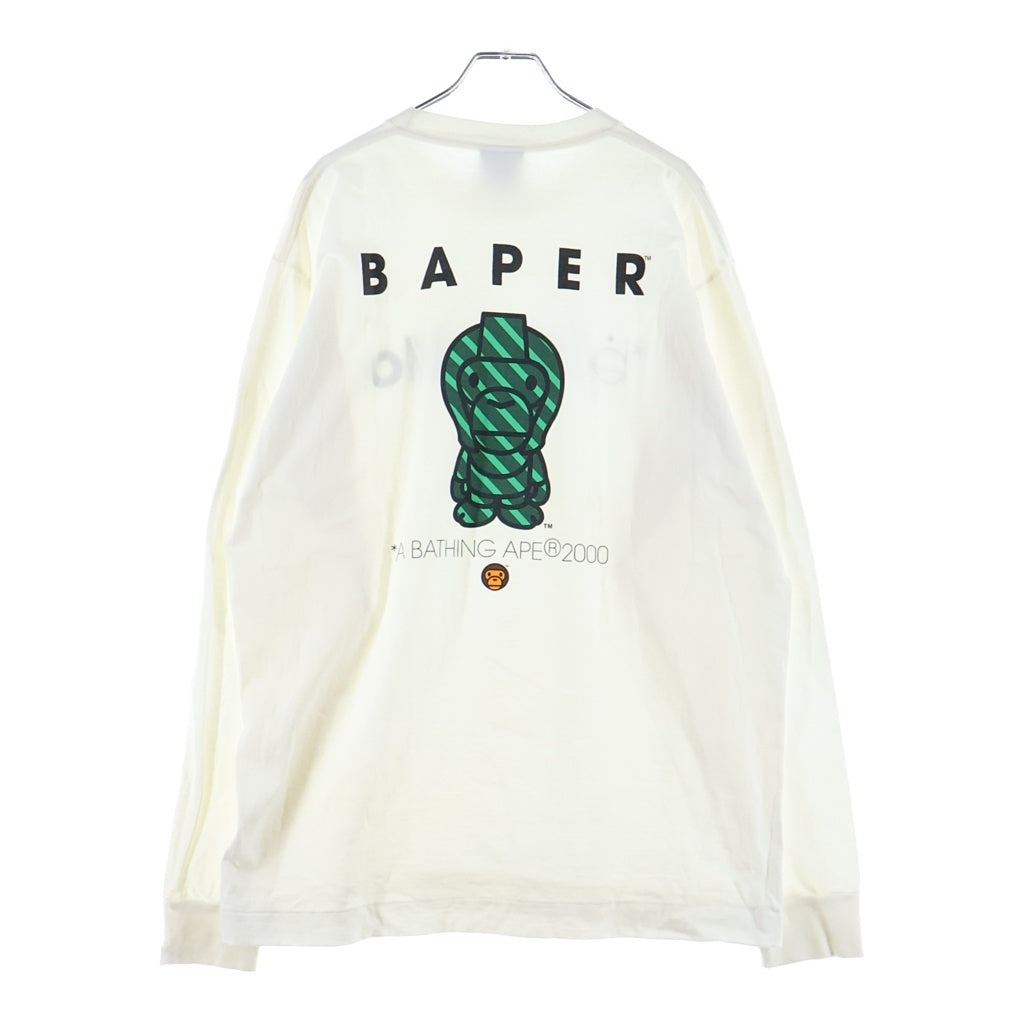 A BATHING APE(アベイシングエイプ) 00S baby milo BAPER バッグロゴ プリント ロングスリーブ 長袖 Tシャツ カットソー ホワイト