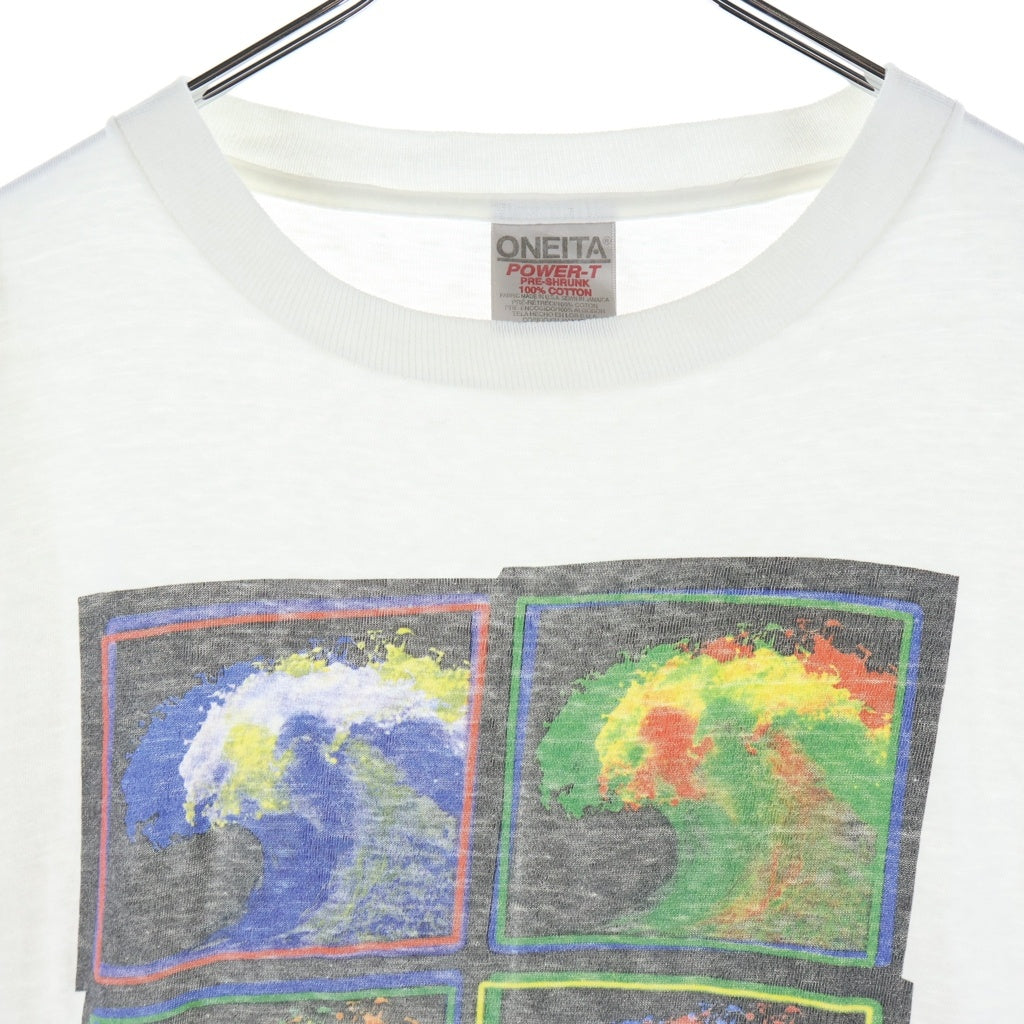 VINTAGE(ヴィンテージ) 90S LAN TIMES Your Power Pipeline! フラクタル柄 プリント 半袖Tシャツ カットソー ホワイト