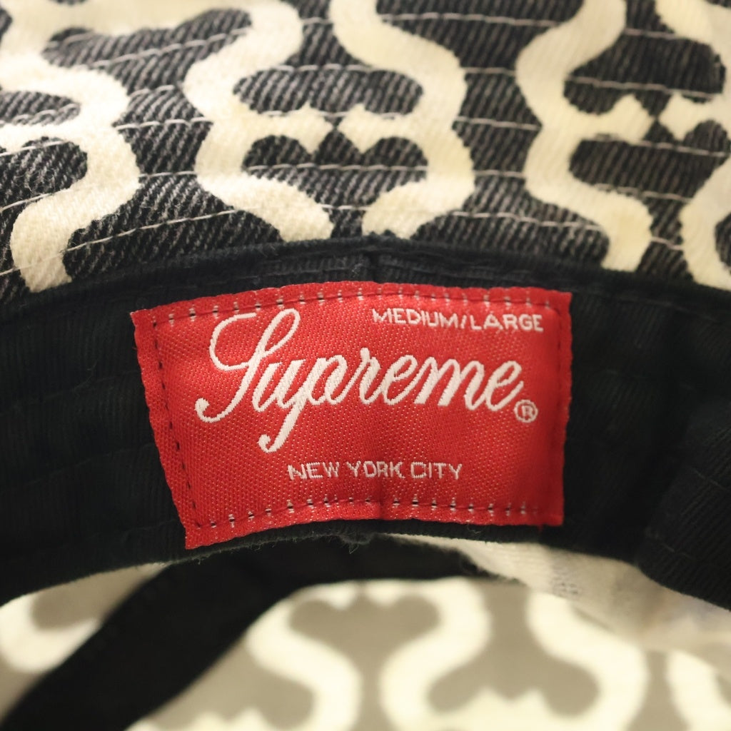 SUPREME(シュプリーム) 21SS Twill Crusher ロゴ 刺繍 総柄 バケット ハット ブラック/ホワイト