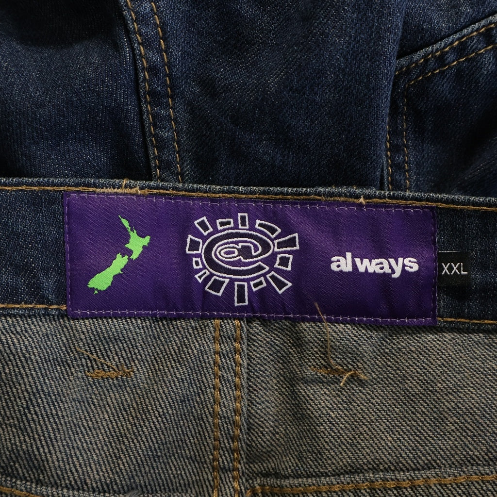 always do what you should do(オールウェイズドゥ ワットユーシュドドゥ) ロゴ 刺繍 ワイド バギー デニム パンツ インディゴ