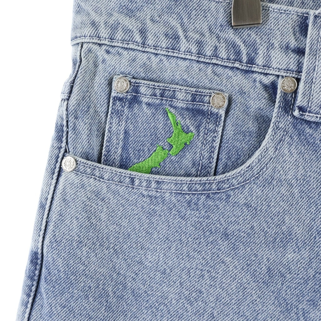 always do what you should do(オールウェイズドゥ ワットユーシュドドゥ) ロゴ 刺繍 ワイド バギー デニム パンツ インディゴ