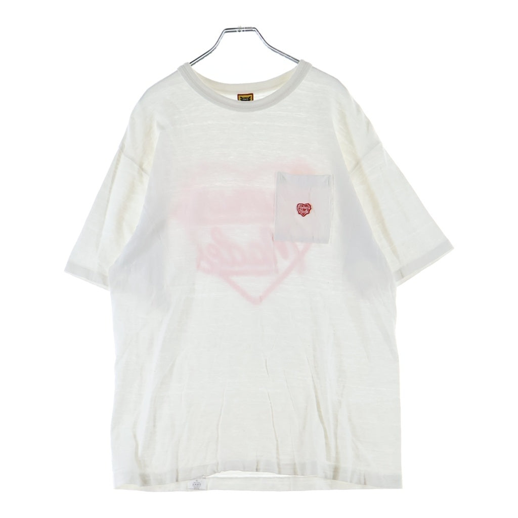 HUMAN MADE(ヒューマンメイド) Heart Tee ワンポイント 刺繍 フロント ロゴ バックプリント 半袖 Tシャツ カットソー ホワイト