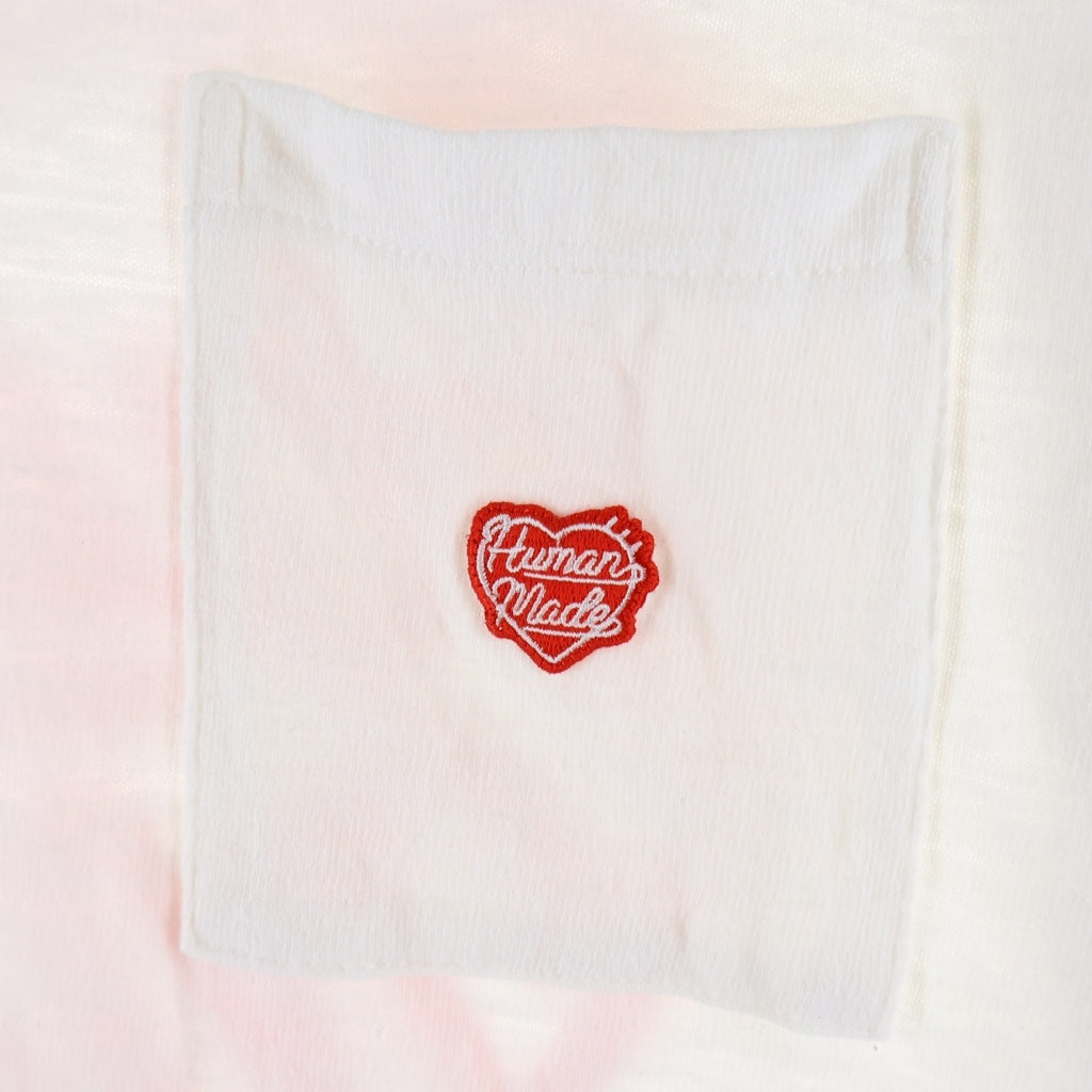 HUMAN MADE(ヒューマンメイド) Heart Tee ワンポイント 刺繍 フロント ロゴ バックプリント 半袖 Tシャツ カットソー ホワイト